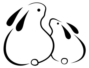 Minimalistic rabbits. Logo pet. Isolated illustration of cute rabbits.