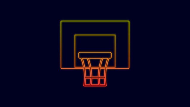 Glowing neon line Basketball backboard icon isolated on blue background. 4K Video motion graphic animation