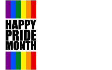 LGBT Pride Month. Heart with multicolored flag and the text Happy Pride Month on white background. June is LGBT day. 