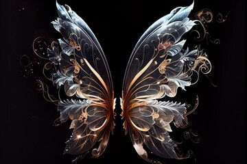 Photoshop overlays set to screen fairy wings drag and drop angel wings with black background for adobe composites. ornate, beautiful, intricate, wings. © Bradley