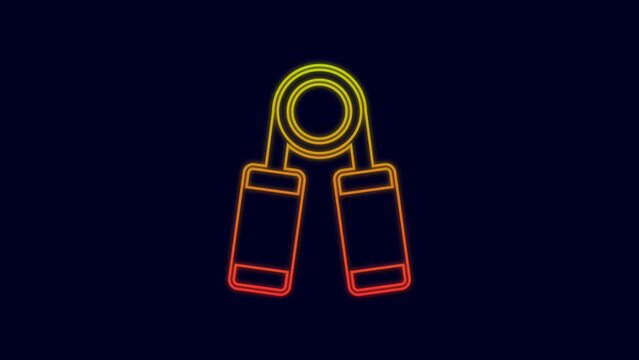 Glowing neon line Sport expander icon isolated on blue background. Sport equipment. 4K Video motion graphic animation
