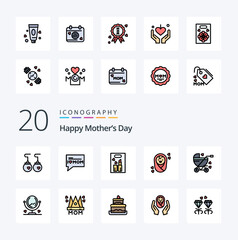 20 Happy Mothers Day Line Filled Color icon Pack like pram baby beauty baby carriage child