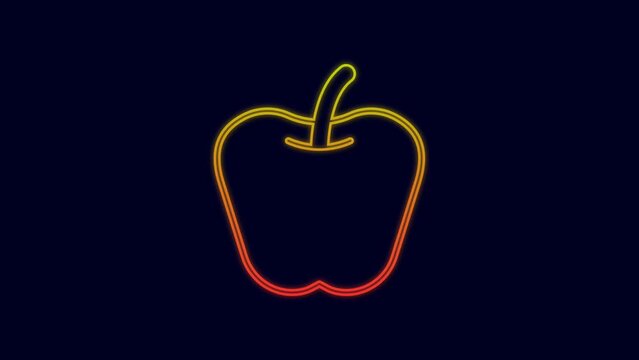 Glowing neon line Apple icon isolated on blue background. Excess weight. Healthy diet menu. Fitness diet apple. 4K Video motion graphic animation