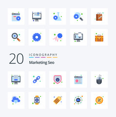 20 Marketing Seo Flat Color icon Pack like monitor computing network website online