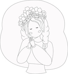 Coloring book. Girl from Ukraine. Black and white vector illustration.