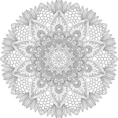 Circular Mandala pattern for tattoo, decoration premium product poster or painting. Decorative ornament in ethnic oriental style. Outline doodle hand draw illustration.