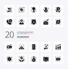 20 Investment Solid Glyph icon Pack like investment growth banking protection hand