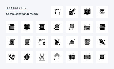 25 Communication And Media Solid Glyph icon pack