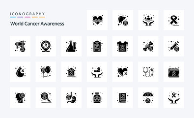 25 World Cancer Awareness Solid Glyph icon pack