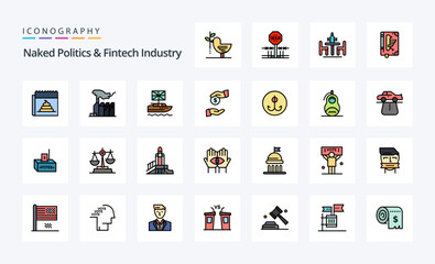 25 Naked Politics And Fintech Industry Line Filled Style icon pack