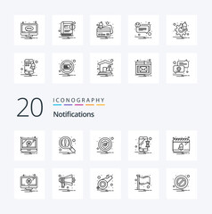 20 Notifications Line icon Pack like calendar notification alert mobile device