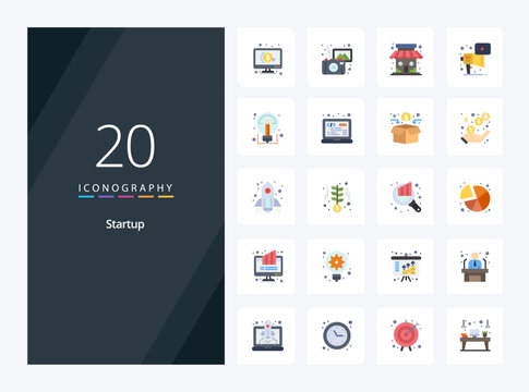20 Startup Flat Color icon for presentation