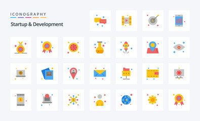 25 Startup And Develepment Flat color icon pack