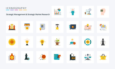 25 Strategic Management And Strategic Market Research Flat color icon pack