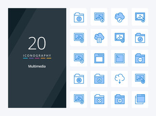Fototapeta na wymiar 20 Multimedia Blue Color icon for presentation