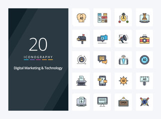 Fototapeta na wymiar 20 Digital Marketing And Technology line Filled icon for presentation