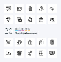 20 Shopping And Ecommerce Line icon Pack like phone  buy  box shopping box