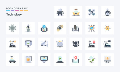 25 Technology Flat color icon pack