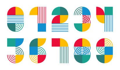 Large geometric colorful numbers. Modern typography. Bauhaus style 
