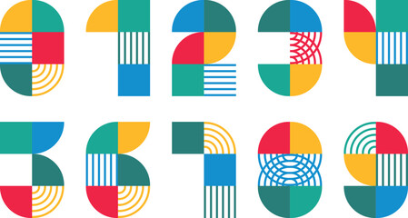 A vector abstract set of numbers. Colorful geometric numbers. 0, 1, 2, 3, 4, 5, 6, 7, 8, 9.