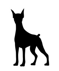 Cute dog silhouette. Graphic element for printing on fabric. Aesthetics and elegance. Toy or mascot for children, minimalistic logotype for veterinary clinic. Cartoon flat vector illustration