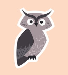 Fototapeta premium Owl in paper style. Gray bird looking, charming and cute character. Graphic element for printing on fabric. Biology and zoology, fauna and wildlife metaphor. Cartoon flat vector illustration