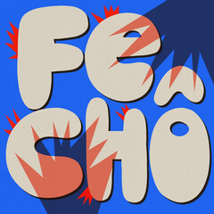 "fecho" lettering white writing blue background