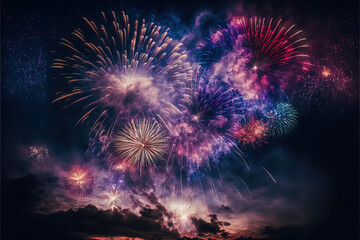 New Year celebrations - fireworks in the night sky - obrazy, fototapety, plakaty