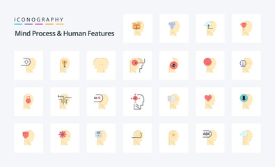 25 Mind Process And Human Features Flat color icon pack