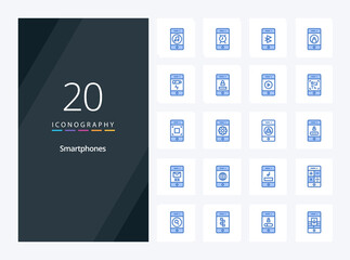 Fototapeta na wymiar 20 Smartphones Blue Color icon for presentation