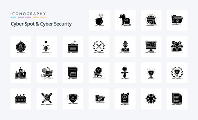 25 Cyber Spot And Cyber Security Solid Glyph icon pack