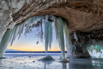 Lake Superior ice cave. These caves form during the extreme Upper Peninsula winters when water drips from the cliff edges.
