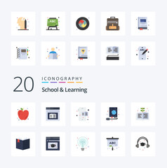 20 School And Learning Flat Color icon Pack like web page education mobile book web