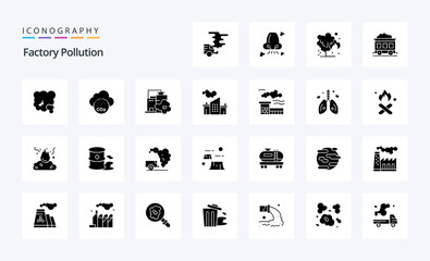 25 Factory Pollution Solid Glyph icon pack