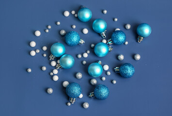 Heap of beautiful Christmas balls on blue background