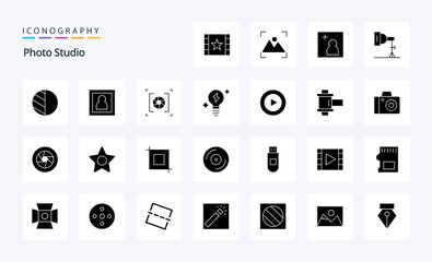 25 Photo Studio Solid Glyph icon pack