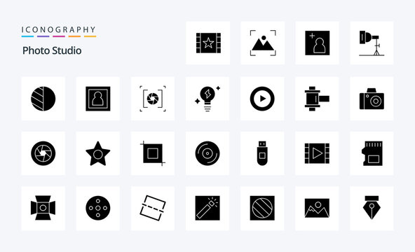 25 Photo Studio Solid Glyph icon pack