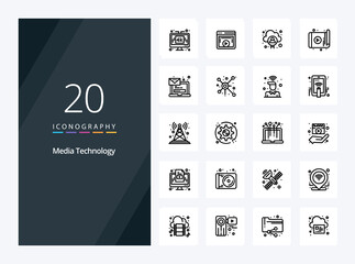 Fototapeta na wymiar 20 Media Technology Outline icon for presentation