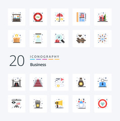 20 Business Flat Color icon Pack like modern business achieving sponsor marketing