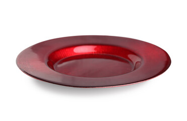 Stylish red plate on white background