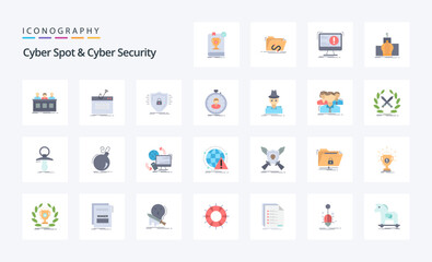 25 Cyber Spot And Cyber Security Flat color icon pack
