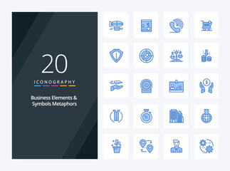 Fototapeta na wymiar 20 Business Elements And Symbols Metaphors Blue Color icon for presentation