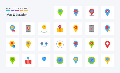 25 Map  Location Flat color icon pack