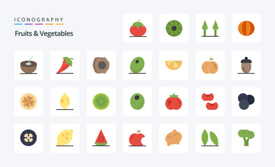 25 Fruits Vegetables Flat color icon pack