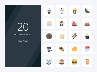 Fototapeta na wymiar 20 Fast Food Flat Color icon for presentation