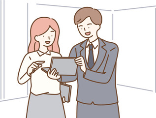 ミーティングをする男女　ビジネス　シンプルイラスト