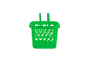 Fototapeta premium Green plastic shopping basket isolated on white background with clipping path