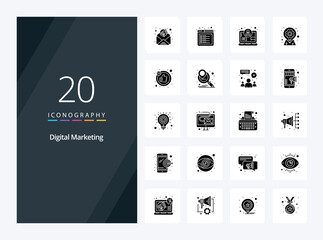 Fototapeta na wymiar 20 Digital Marketing Solid Glyph icon for presentation