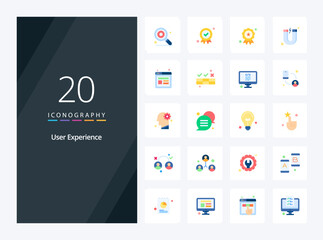 20 User Experience Flat Color icon for presentation