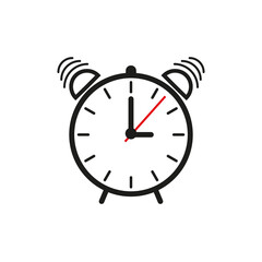 black alarm clock icon. Digital clock. Old watch. Time clock. Vector illustration. Stock image.